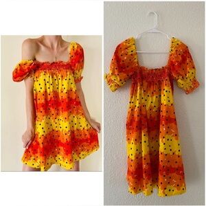 Urban Outfitters Yellow/Orange Floral Puff Sleeve Babydoll mini Dress XS